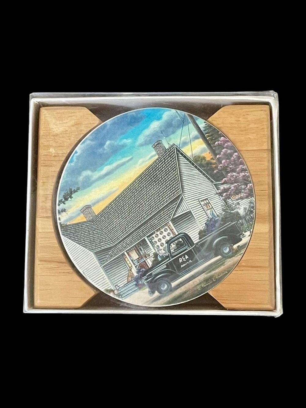 Vintage Roosevelt REA Artwork by Pamela C Renfroe 4" Drink Coasters Set of 4 NIB
